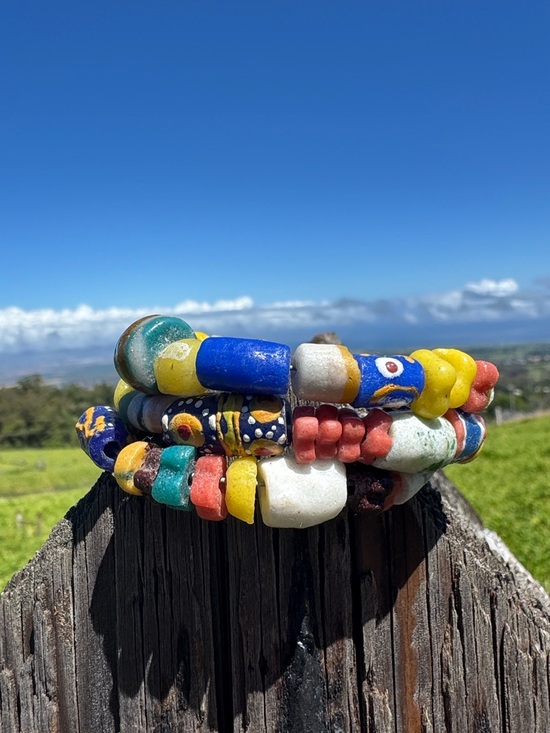 Jewelry - Handcrafted African glass Krobro bead wire wrap bracelet